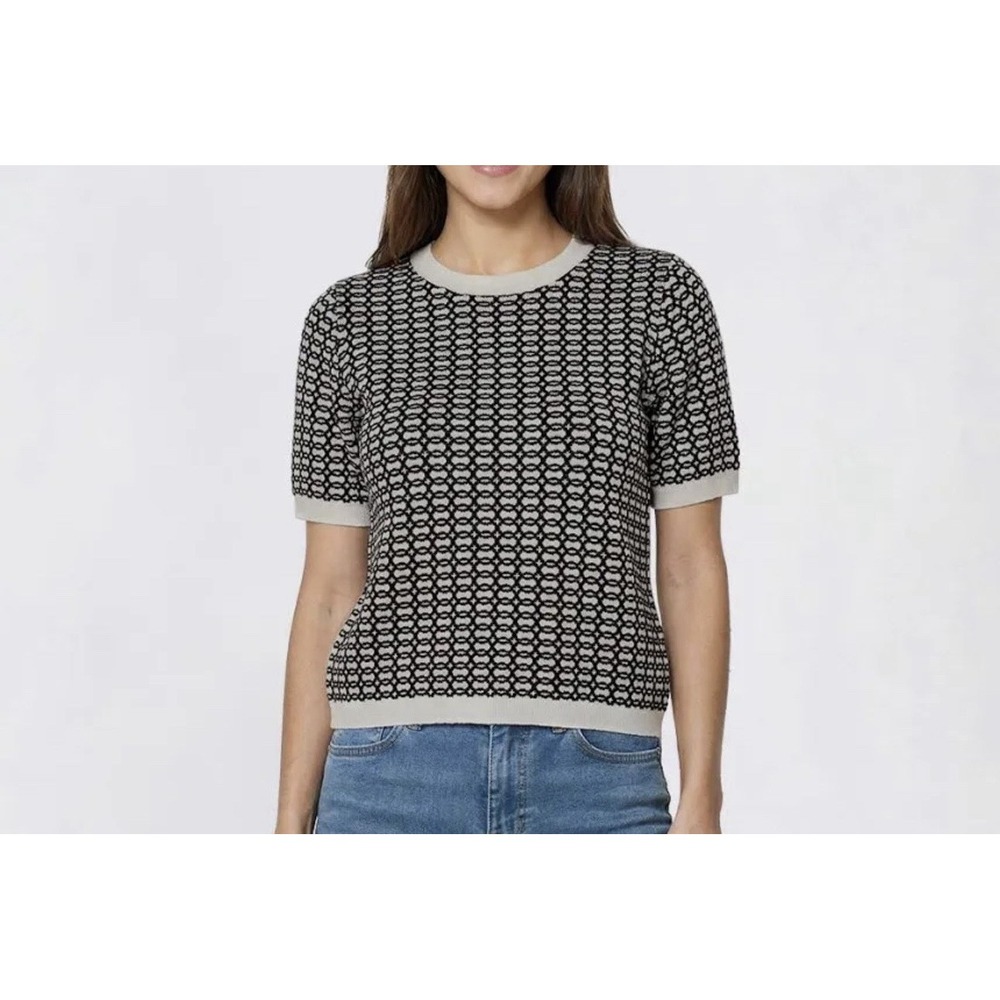 Adrianna Papell Women's Short Sleeve Geometric Circle Pullover Sweater XL